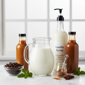 Cold milk and syrup for iced coffee preparation