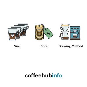 Infographic showing size, price, and brewing method for no plastic coffee makers