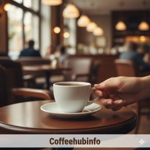 Close-up of a person holding a coffee cup correctly by the handle