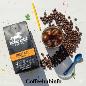 Kicking Horse Smart Ass coffee bag with cold brew in a glass
