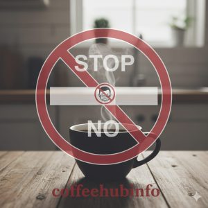 Steaming cup of hot coffee with a red stop sign, showing risk after wisdom teeth removal