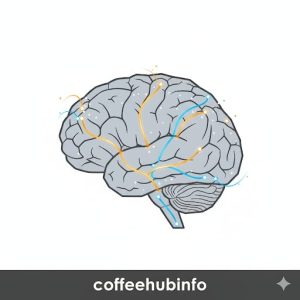Illustration of a human brain with glowing dopamine pathways to explain ADHD and coffee effects.