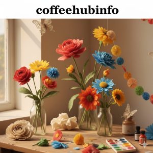 DIY coffee filter flowers in a vase for home decoration