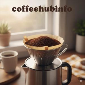 Coffee maker with paper filter filled with freshly ground coffee