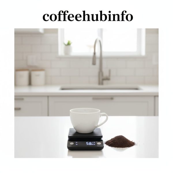 Digital kitchen coffee scale measuring coffee grounds for perfect ratio