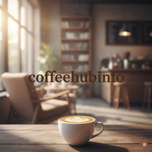 Peaceful coffee shop interior with sunlight and coffee cup — CoffeeHubInfo