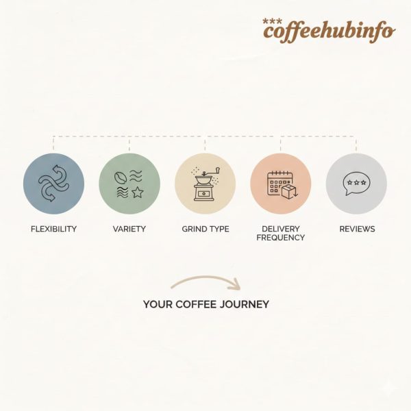beginner guide infographic showing steps for choosing a coffee subscription – coffeehubinfo